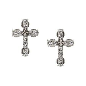 French Kande Micro Euro Crystal Cross Stud Silver